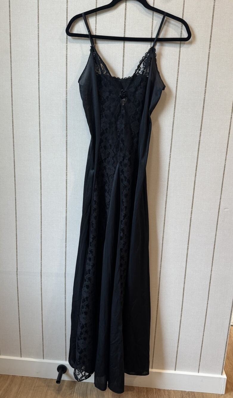 VTG Fantasy Lingerie Slip Dress Sheer Lace Black Medium Whimsy Goth Sexy Fairy